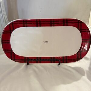 Red Plaid Oval Serving Tray